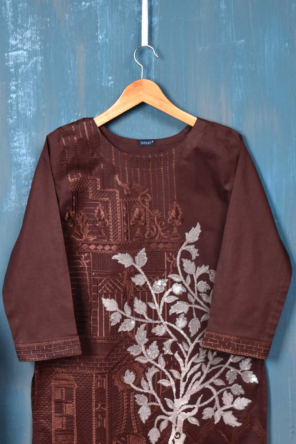 Cambric Embroidered Kurti - Palace (P-140-19-Brown)