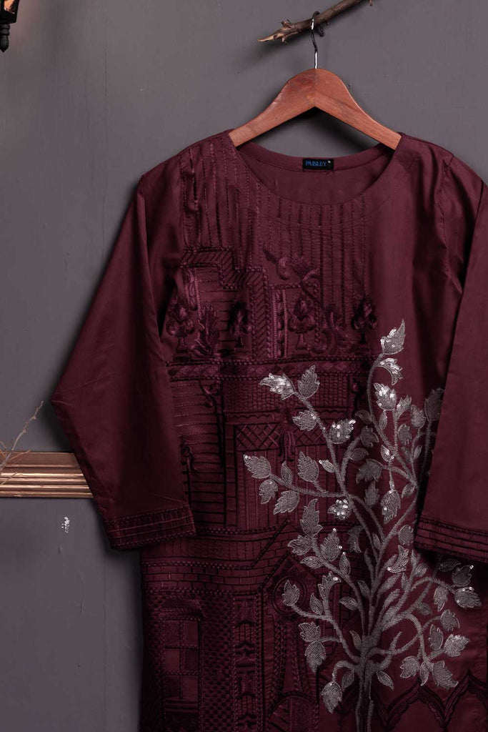 Cambric Embroidered Kurti - Palace P-140-19-Maroon