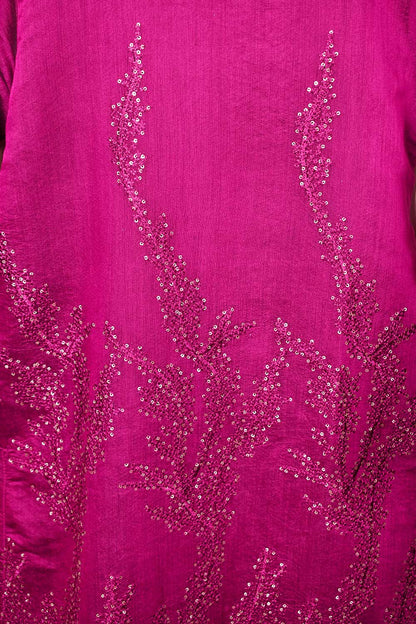 2 Pc Embroidered Organza Kurti with Embrodiered Chiffon Dupatta - Paper Cotton 2pc (P-62-20-Pink)