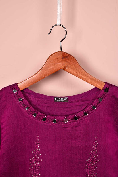 2 Pc Embroidered Organza Kurti with Embrodiered Chiffon Dupatta - Paper Cotton 2pc (P-62-20-Pink)