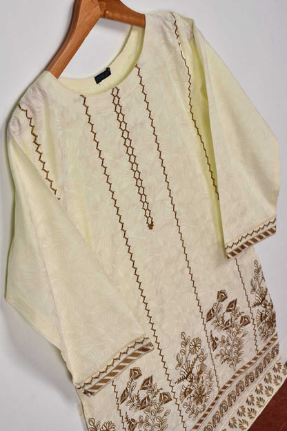 Cambric Printed & Embroidered Kurti - Path (P-72-20-Cream)