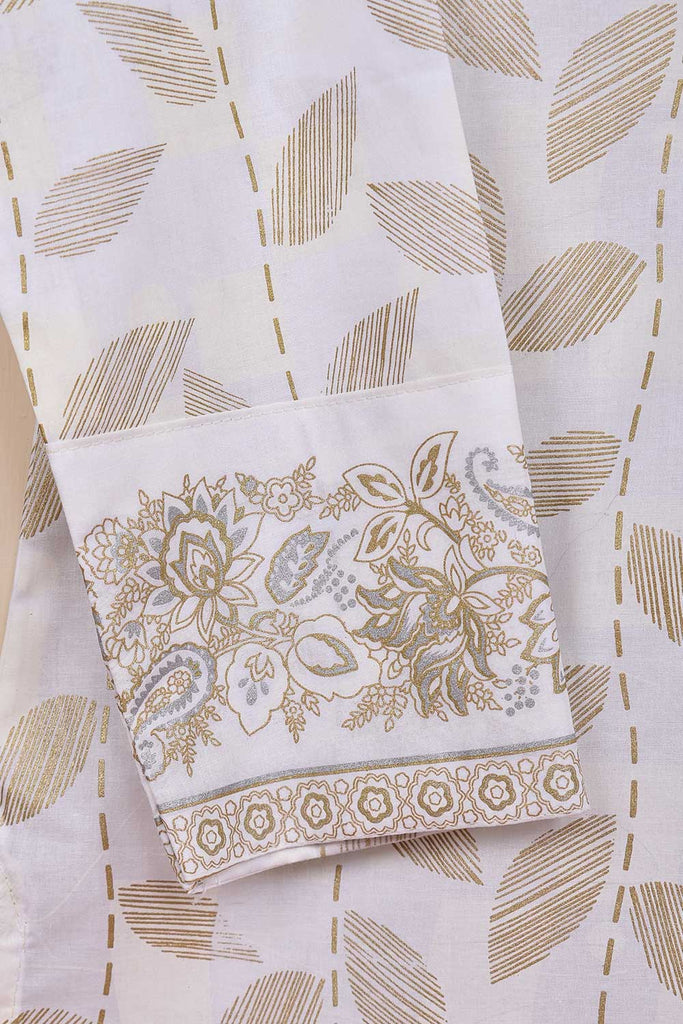 Cambric Printed Kurti - Patti Gold Print (P-62-21-White)