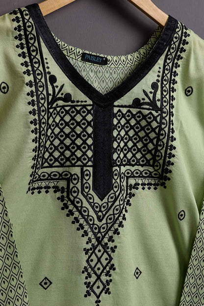 Cambric Embroidered & Printed Kurti – Peacock (P-222-19-Pista)