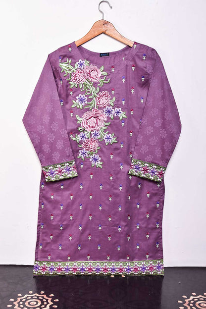 Cambric Printed & Embroidered Kurti - Peculiar (P-21-21-Purple)