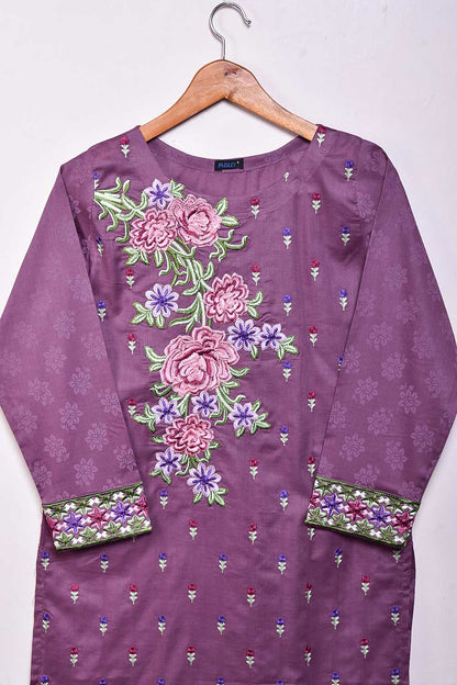 Cambric Printed & Embroidered Kurti - Peculiar (P-21-21-Purple)