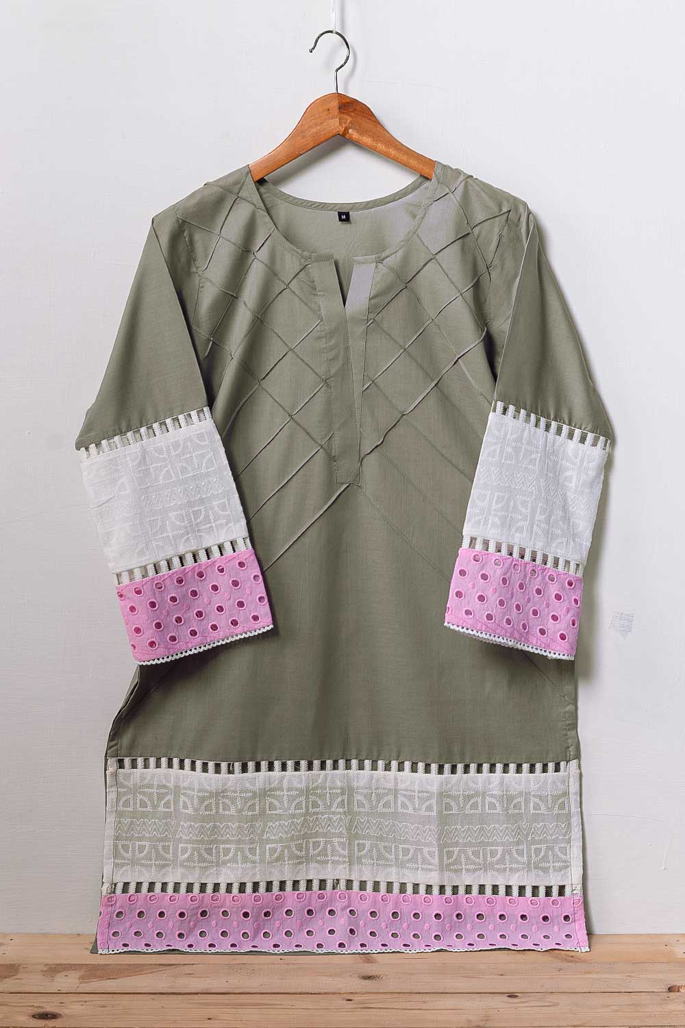 Cambric Pintex Kurti with Chikankari Borders - (P-38-20-Grey)