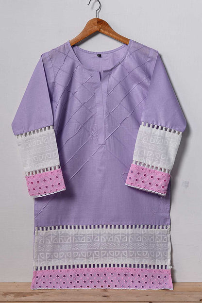 Cambric Pintex Kurti with Chikankari Borders - (P-38-20-Purple)