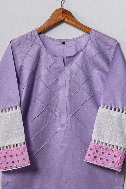 Cambric Pintex Kurti with Chikankari Borders - (P-38-20-Purple)