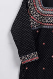 Cambric Embroidered & Printed Kurti - Polka Dot (P-04-20-Black)