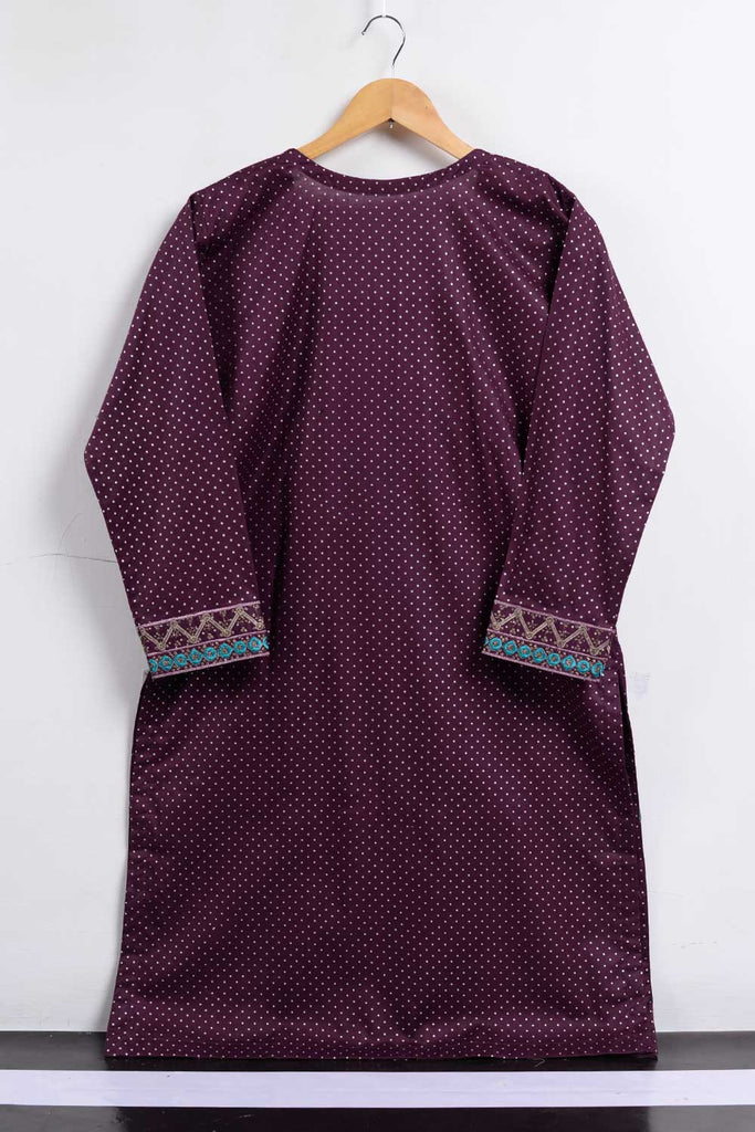 Cambric Embroidered & Printed Kurti - Polka Dot (P-04-20-Maroon)