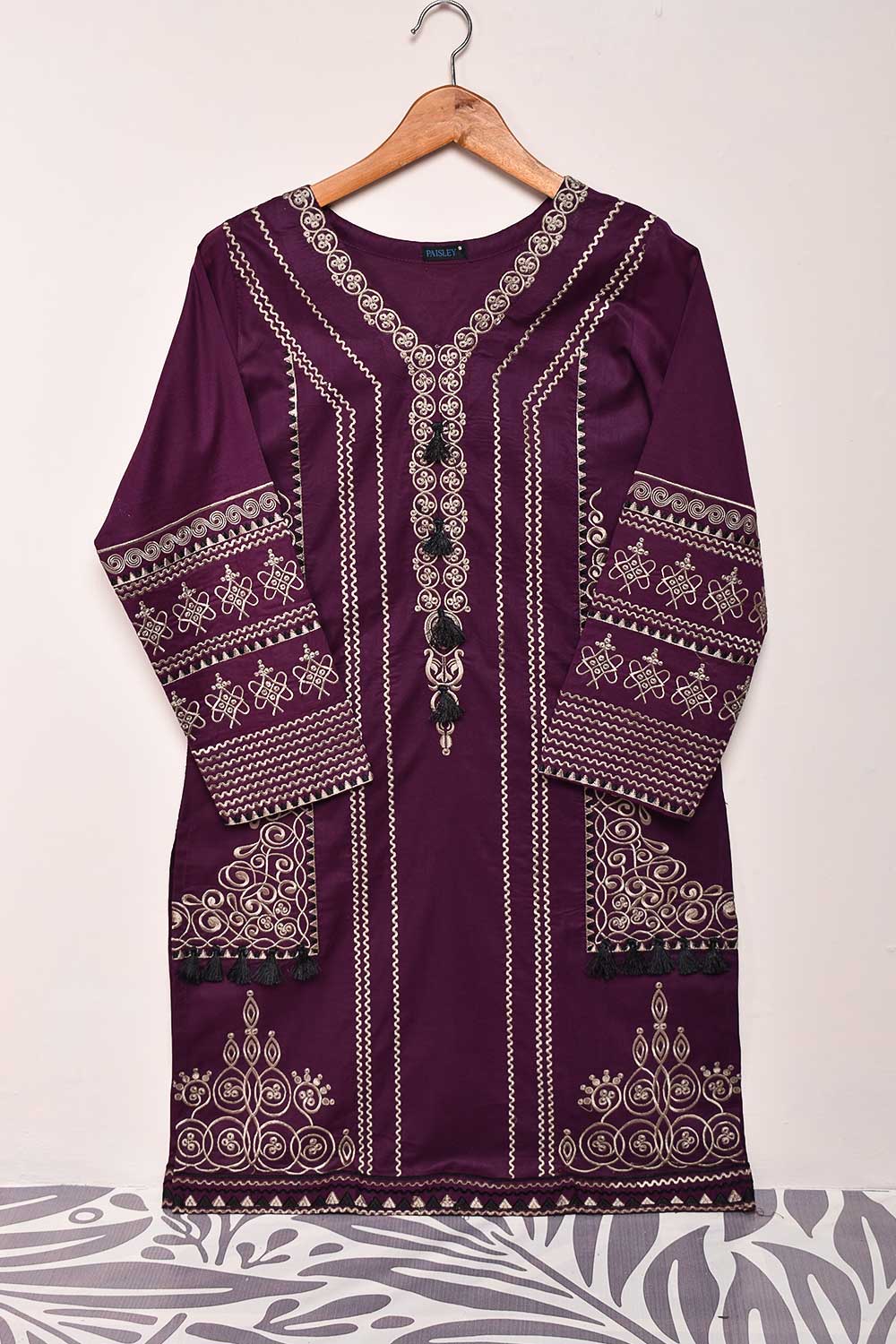 Cambric Printed & Embroidered Kurti - Priest (P-05-21-Blood)