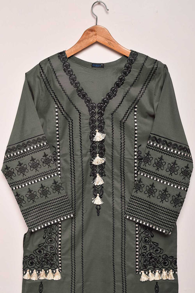Cambric Printed & Embroidered Kurti - Priest (P-05-21-Grey)