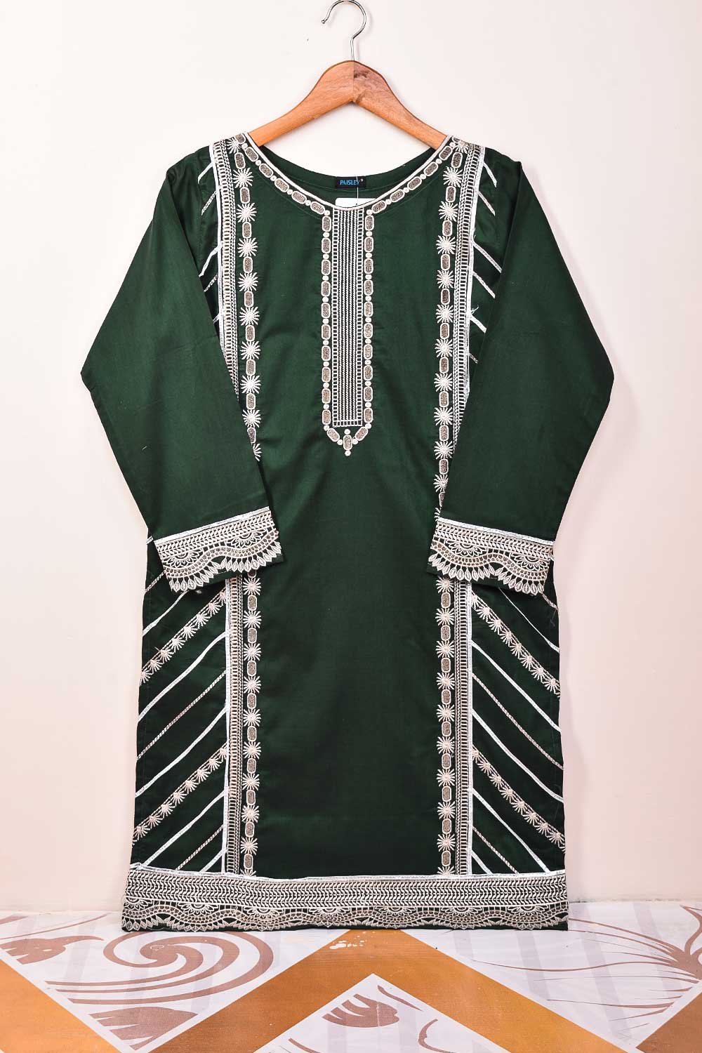 Cambric Printed & Embroidered Kurti - Proton (P-43-21-Green)