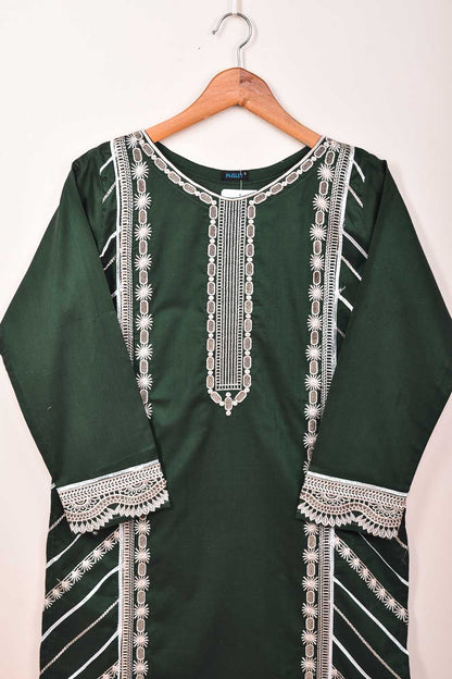 Cambric Printed & Embroidered Kurti - Proton (P-43-21-Green)