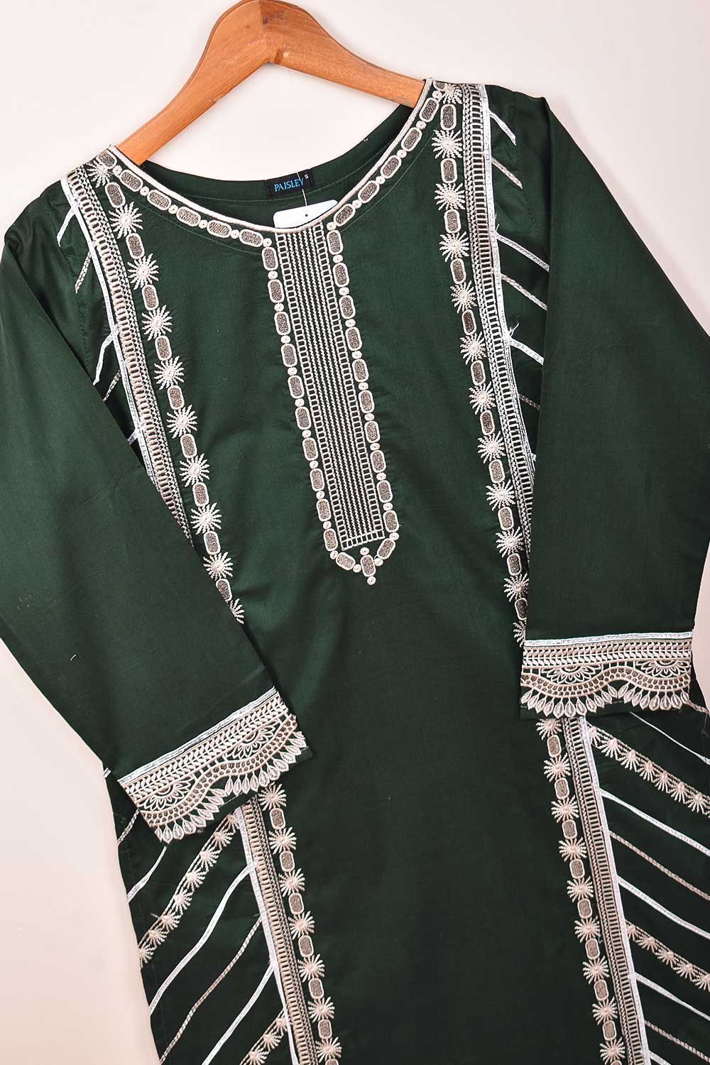 Cambric Printed & Embroidered Kurti - Proton (P-43-21-Green)