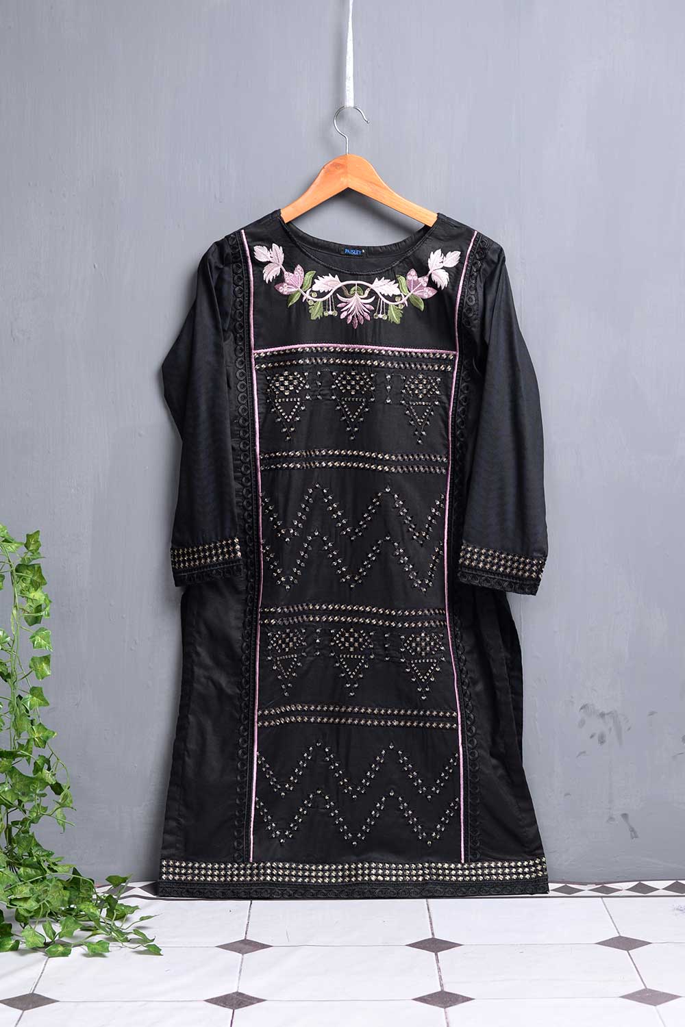 Cambric Embroidered Kurti - Pyramid (P-10-20-Black)