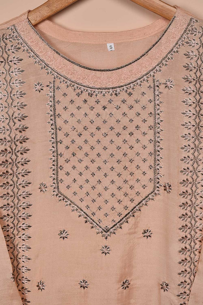 Raw Silk Embroidered Stitched Kurti - Raw Silk Shirt (K-RS-P-Peach)