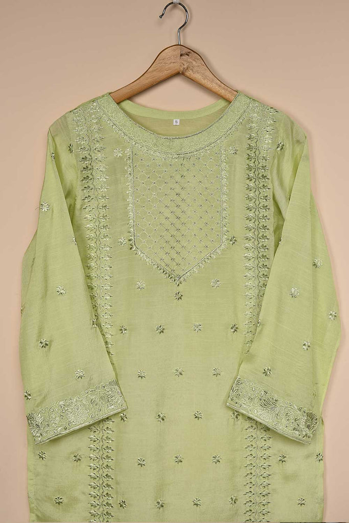 Raw Silk Embroidered Stitched Kurti - Raw Silk Shirt (K-RS-P-Pista)