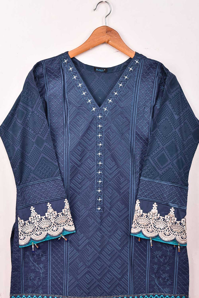Cambric Printed & Embroidered Kurti - Reaper (P-44-21-Blue)
