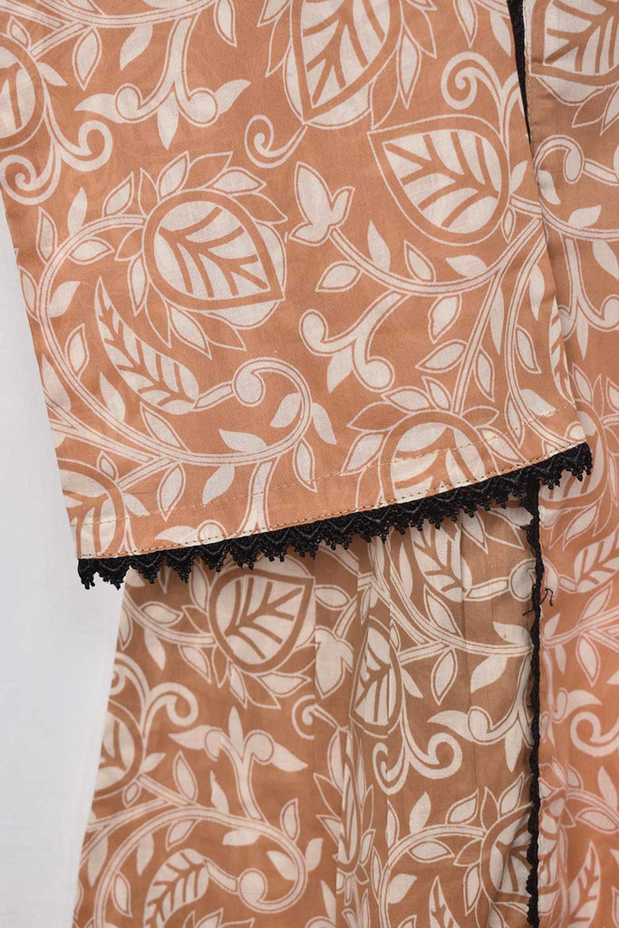 Cambric Printed & Embroidered Kurti - Romania (P-90-20-PeachyBrown)