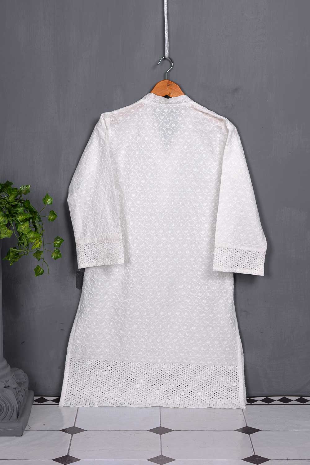 Schiffli Special Embroidered Kurti - Schiffli Fish Star (SM-006-White)