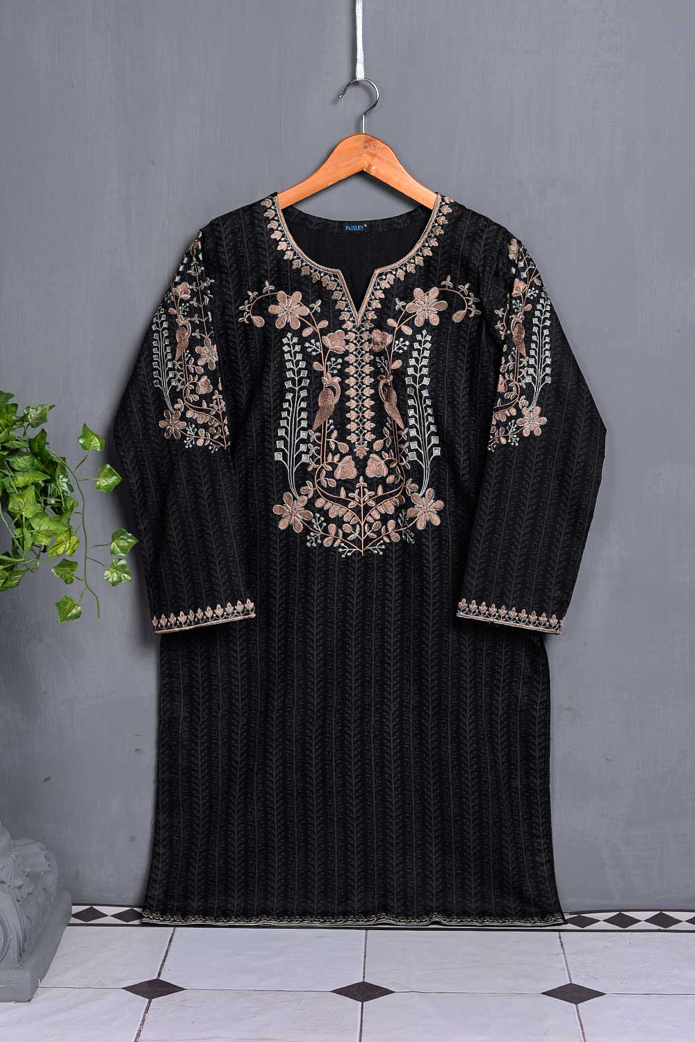 Cambric Printed & Embroidered Kurti - Shield (P-249-19-Black)