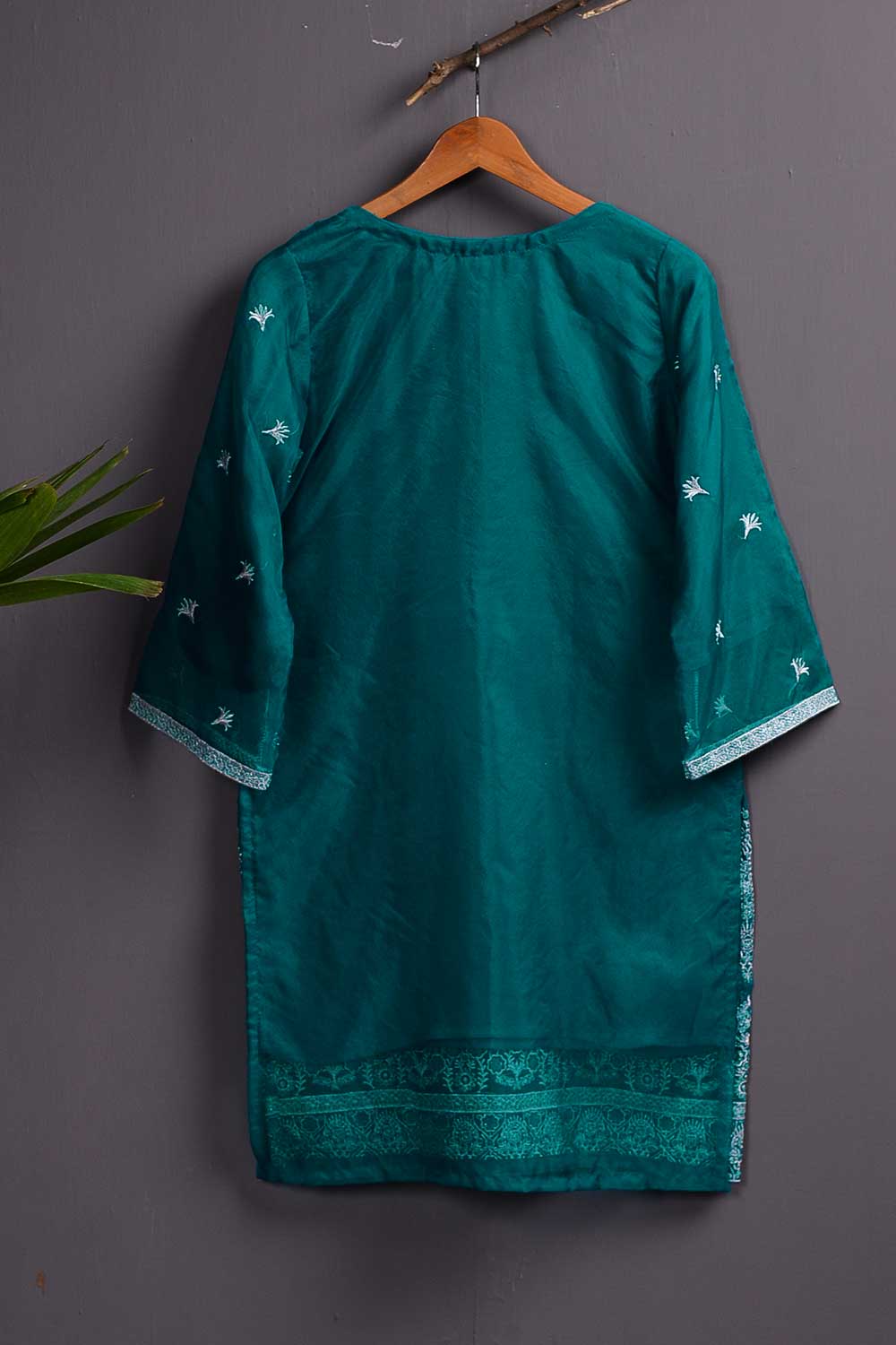 Organza Embroidered Kurti with Organza Banarsi Dupatta - Silver Storm (P-34-20-AquaGreen)