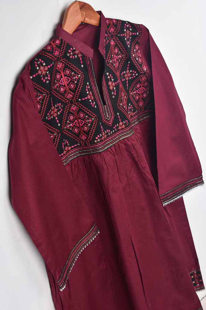 Cambric Printed & Embroidered Kurti - Silvester Frock (P-92-20-Maroon)