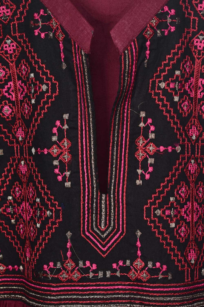 Cambric Printed & Embroidered Kurti - Silvester Frock (P-92-20-Maroon)
