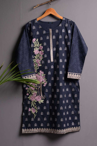 Cambric Embroidered & Printed Kurti - Solar (P-245-19-Blue)