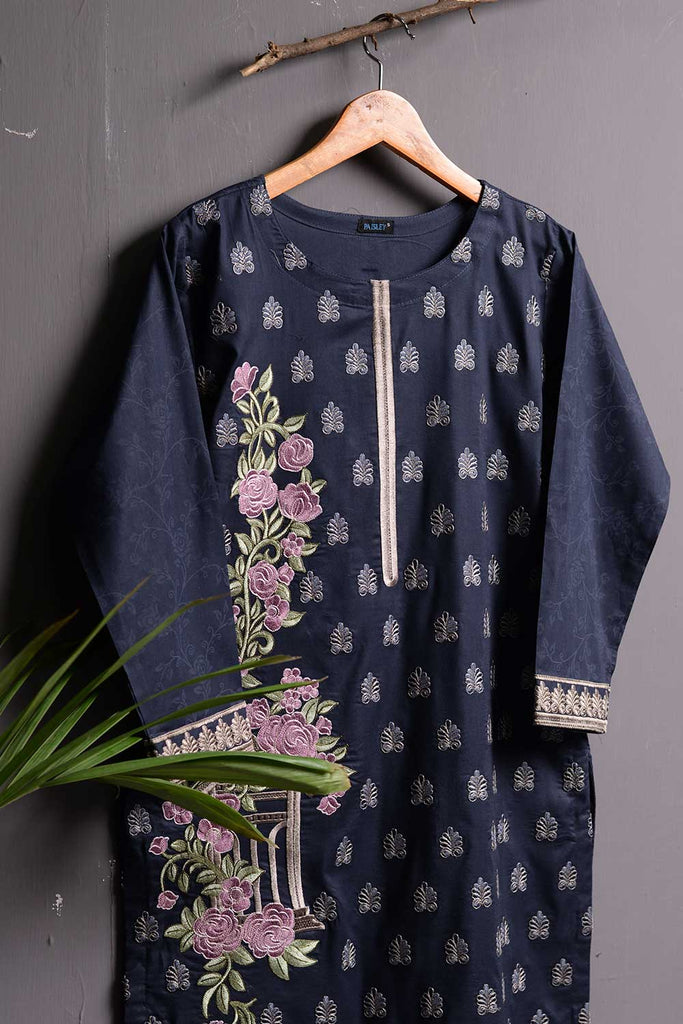 Cambric Embroidered & Printed Kurti - Solar (P-245-19-Blue)