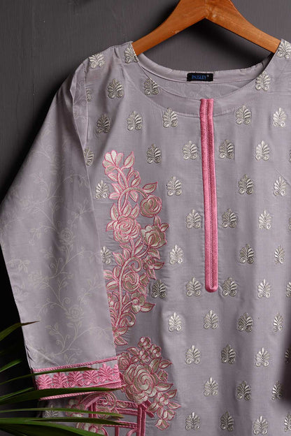 Cambric Embroidered & Printed Kurti - Solar (P-245-19-Grey)