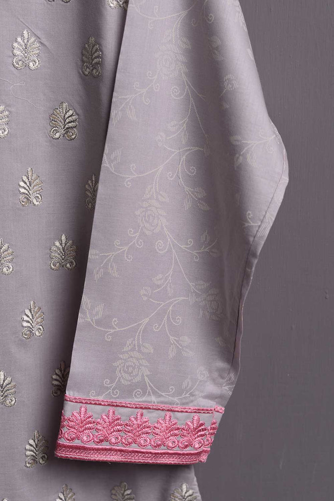Cambric Embroidered & Printed Kurti - Solar (P-245-19-Grey)