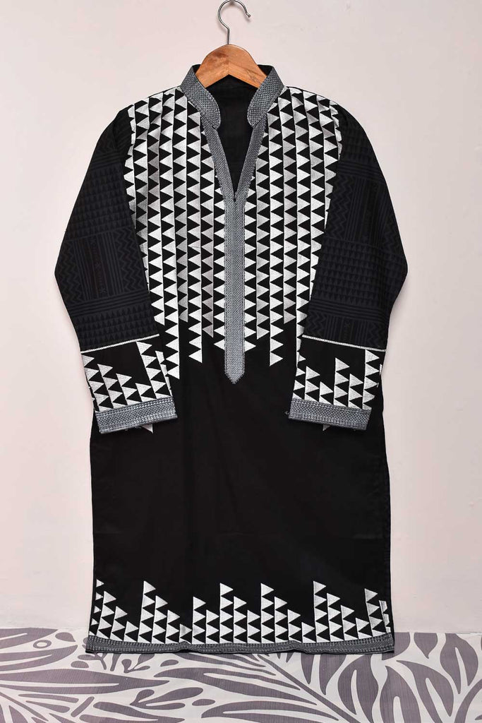 Cambric Printed & Embroidered Kurti - Spikes (P-11-21-Black)