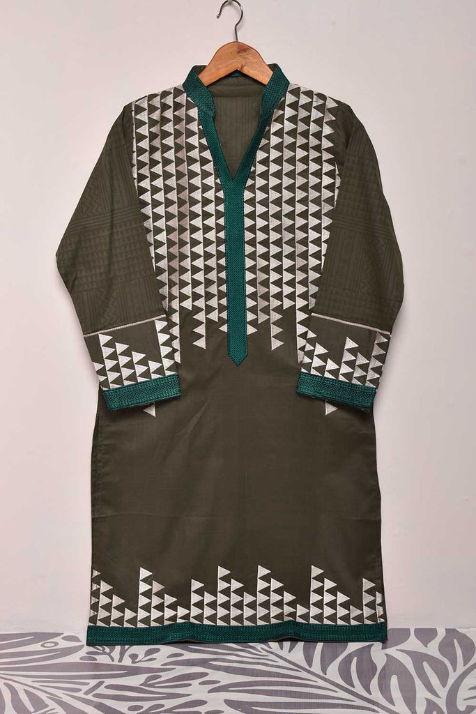 Cambric Printed & Embroidered Kurti - Spikes (P-11-21-LightBrown)