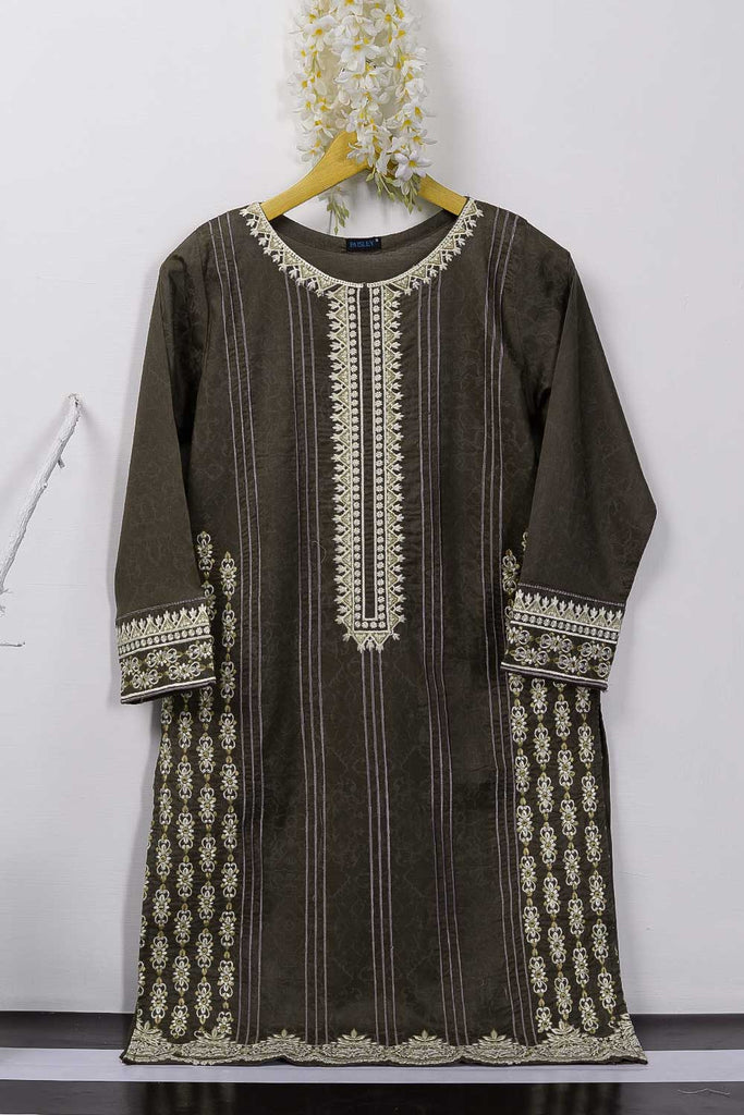 Cambric Embroidered & Printed Kurti – Stumps (P-07-20-Brown)