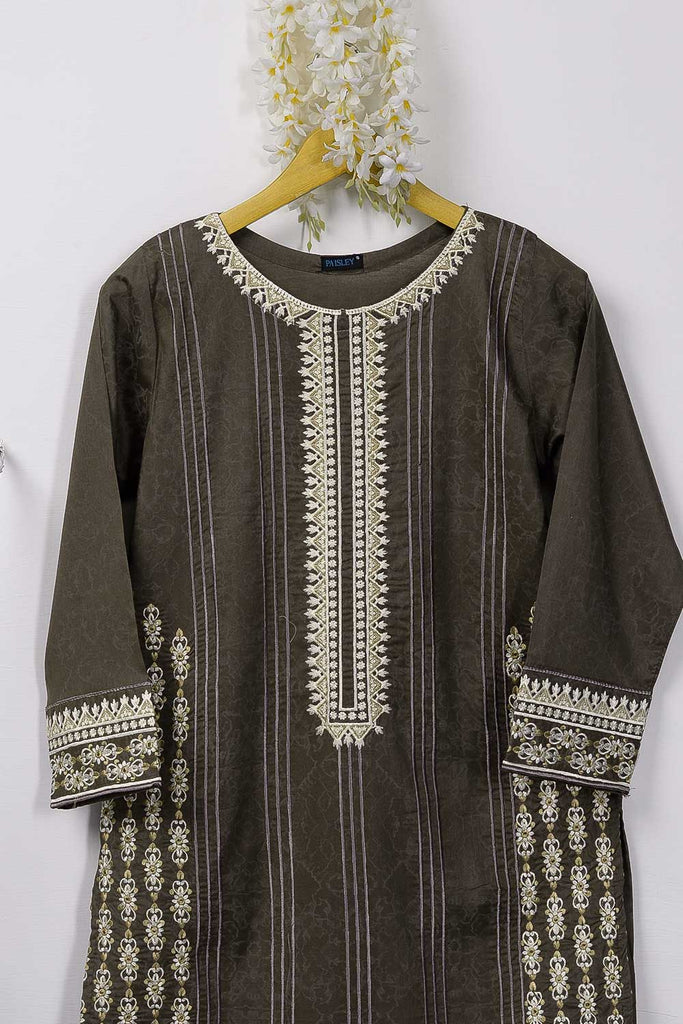 Cambric Embroidered & Printed Kurti – Stumps (P-07-20-Brown)