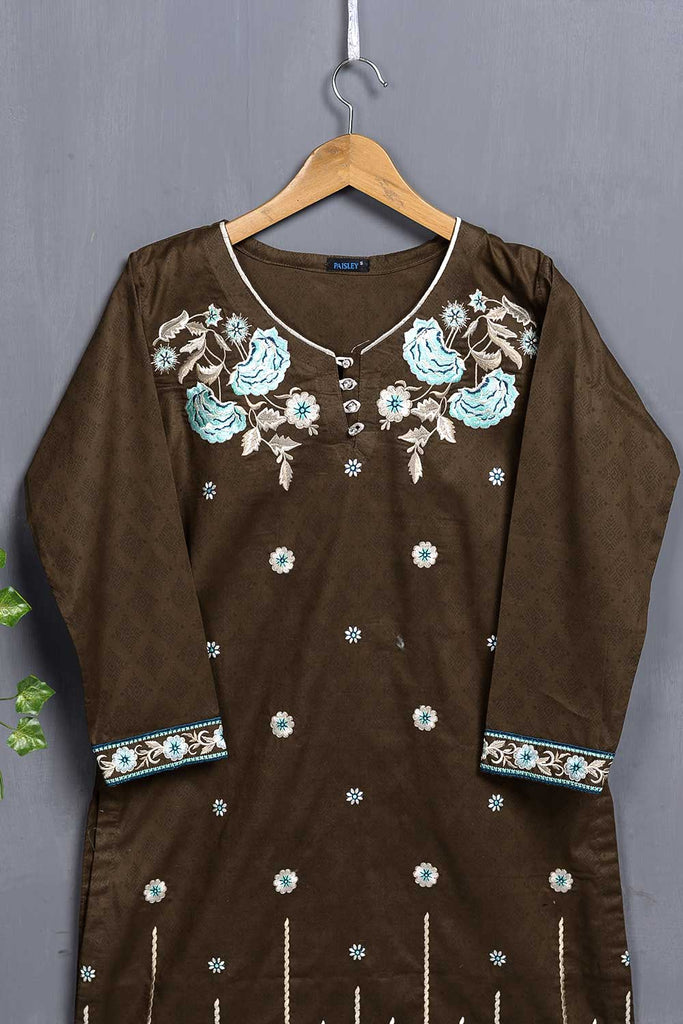 Cambric Printed & Embroidered Kurti - Sugar Candy (P-22-20-Brown)