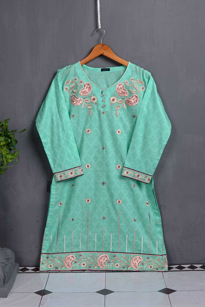 Cambric Printed & Embroidered Kurti - Sugar-Candy-(P-22-20-SkyBlue)
