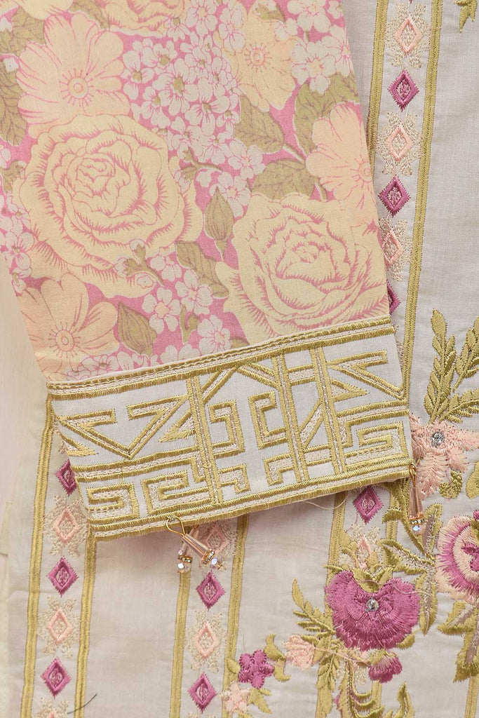 Cambric Printed & Embroidered Kurti - T-bar (P-29-21-Cream)