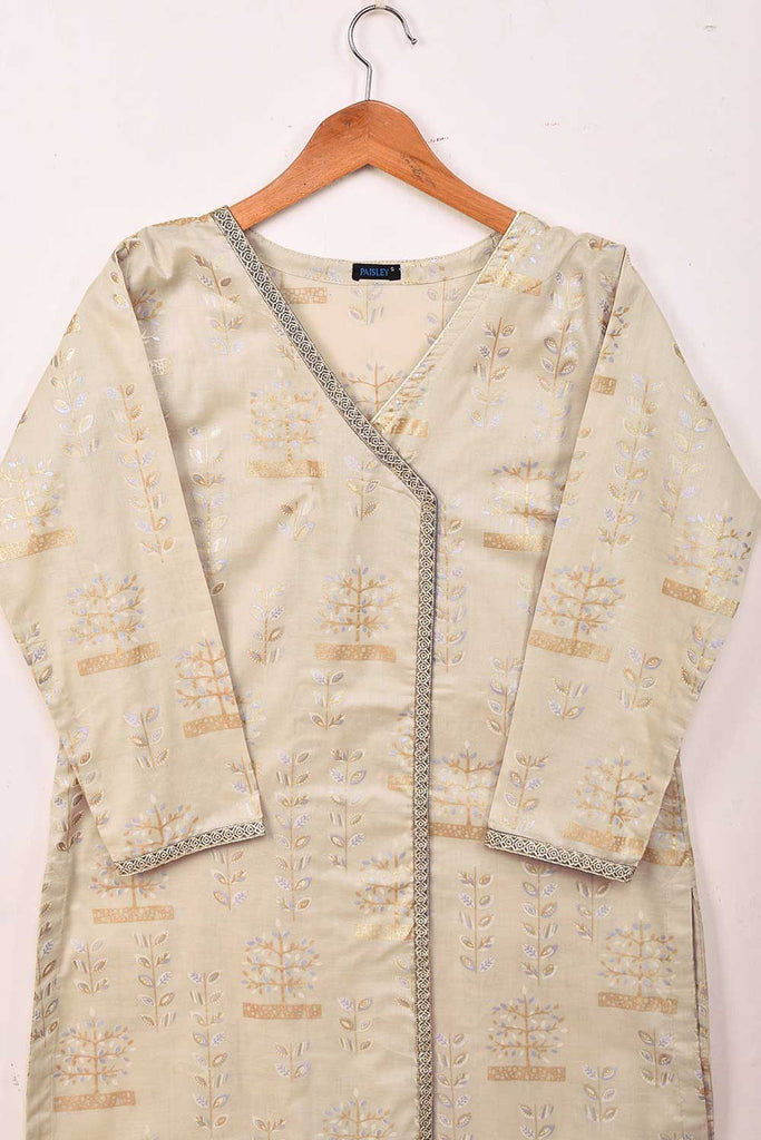 Cambric Printed & Embroidered Kurti - Tea tree (P-48-21-Skin)