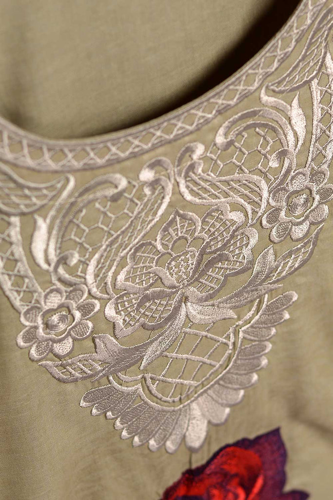 Cambric Printed & Embroidered Kurti - Tulip-(P-11-20-Coffee)