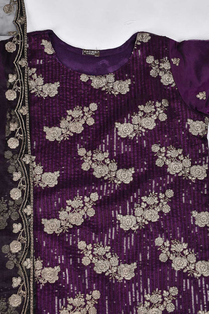 2 Pc Organza Two Tone Embroidered Stitched Kurti with Organza Embroidered Dupatta - Two Tone Organza 2Pc (K-02-P-Purple)