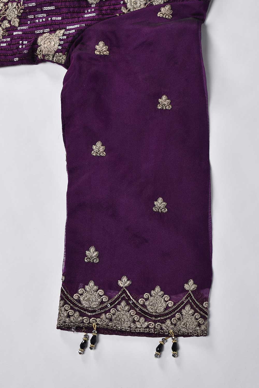 2 Pc Organza Two Tone Embroidered Stitched Kurti with Organza Embroidered Dupatta - Two Tone Organza 2Pc (K-02-P-Purple)