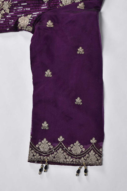 2 Pc Organza Two Tone Embroidered Stitched Kurti with Organza Embroidered Dupatta - Two Tone Organza 2Pc (K-02-P-Purple)