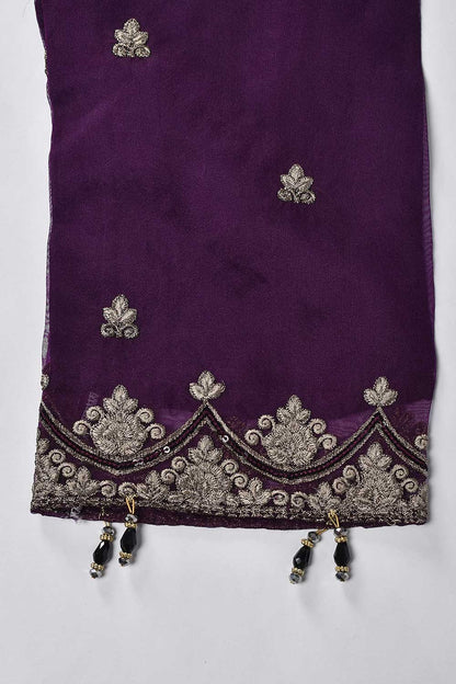 2 Pc Organza Two Tone Embroidered Stitched Kurti with Organza Embroidered Dupatta - Two Tone Organza 2Pc (K-02-P-Purple)