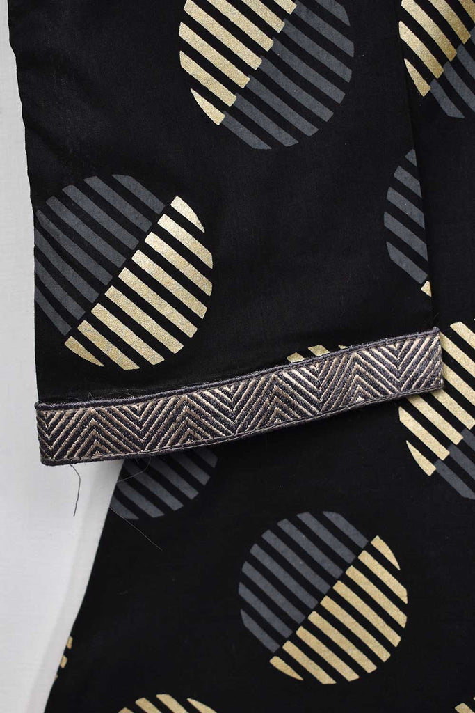 Cambric Printed & Embroidered Kurti - V-Neck (P-83-20-Black)