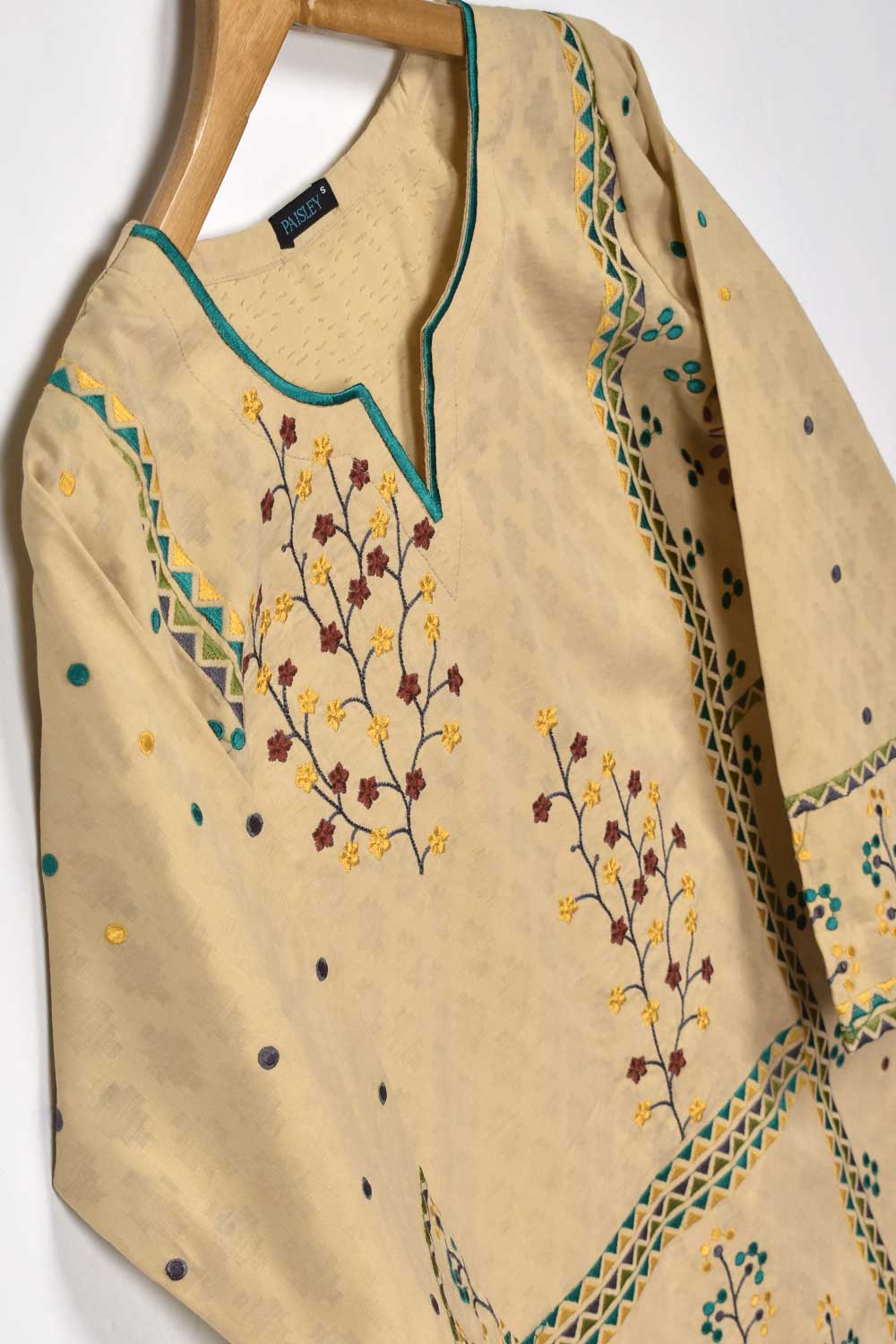 Cambric Printed & Embroidered Kurti - Volley (P-74-20-Skin)