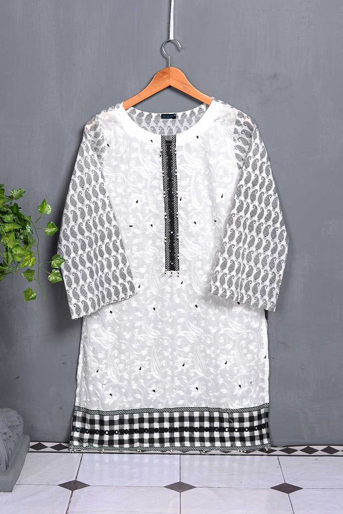 Cambric Printed & Embroidered Kurti - White Beauty (P-59-20)