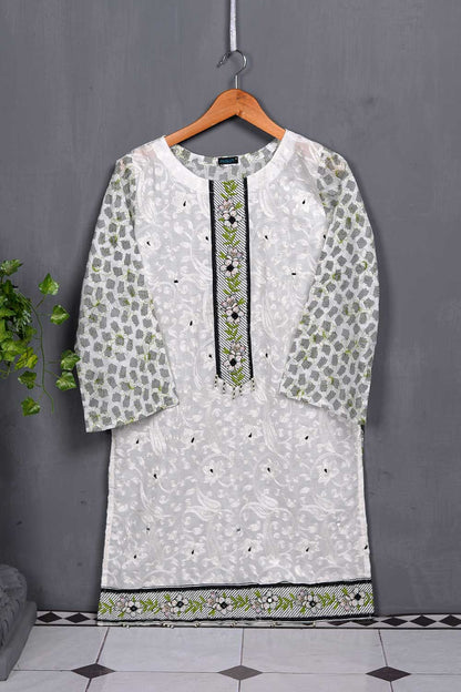 Cambric Printed & Embroidered Kurti - White Grass (P-58-20)